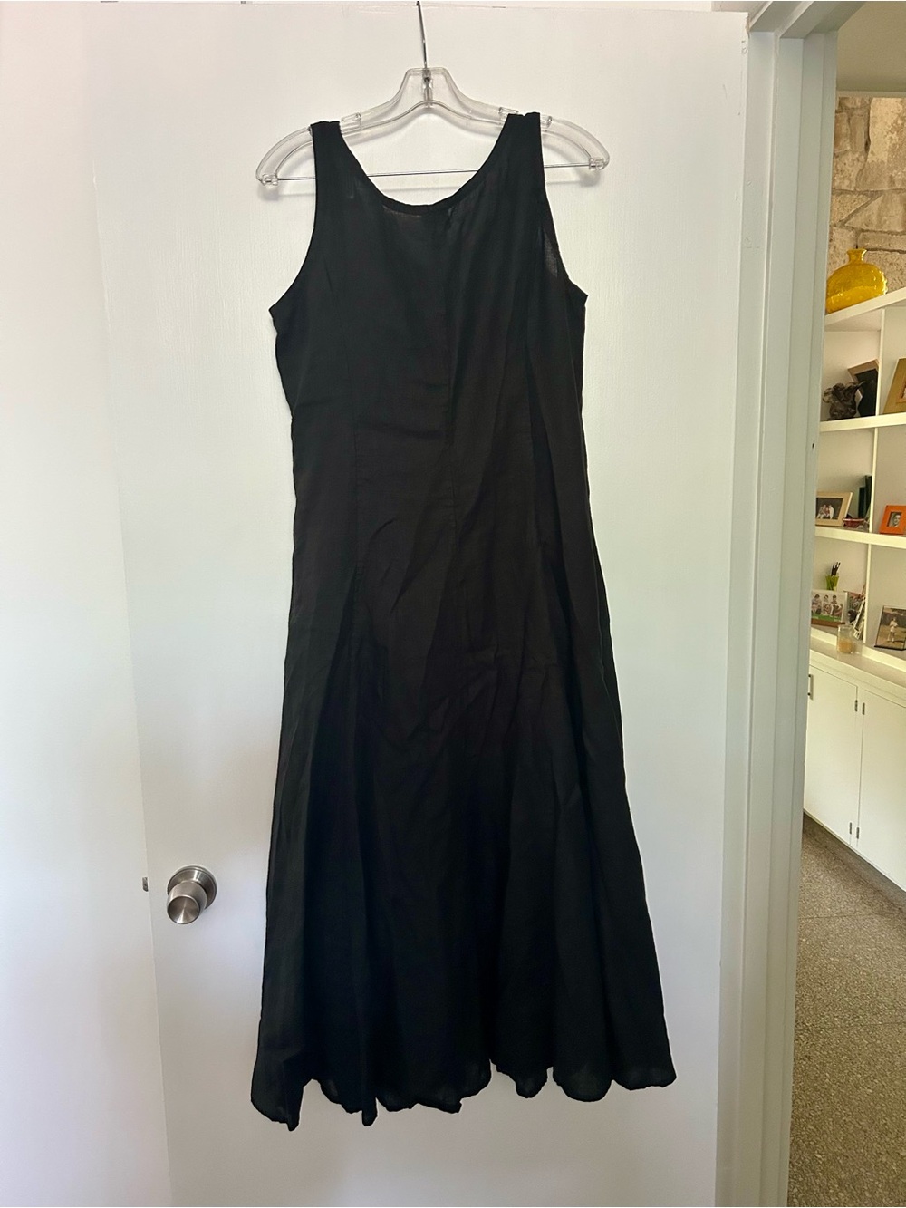 EILEEN FISHER Black Organic Linen Classic A-Line Summer Tank Dress M